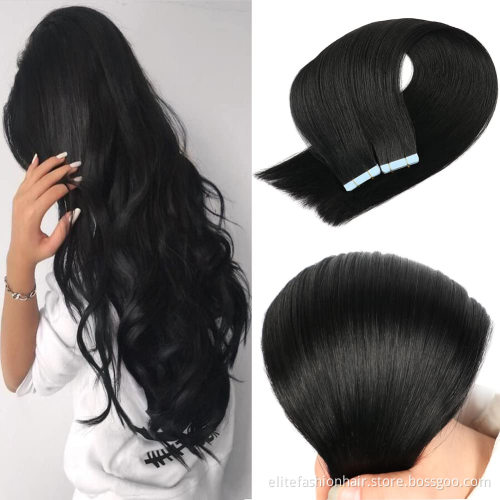 Hot sells high quality No any split ends Double drawn Silky straight tape hair extensions Tape in Hair Extensions tape weft hair